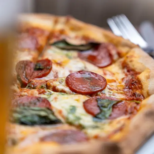 Stone-baked pepperoni pizza at Bella Vista, Bristol